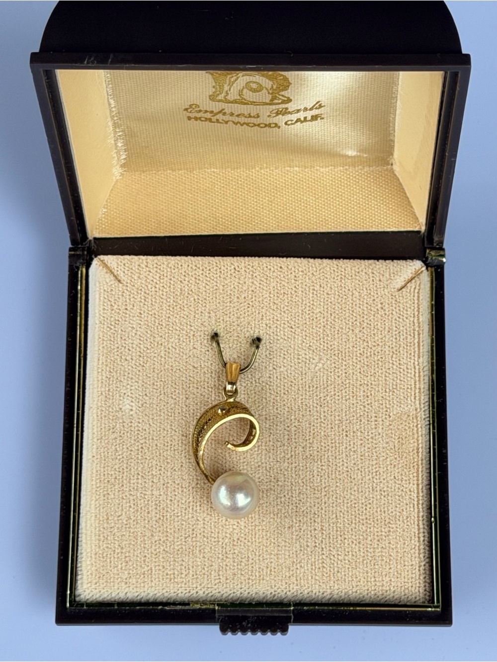Vintage Sorrento 12K Gold Filled Filigree Pearl Swirl Pendant with Box